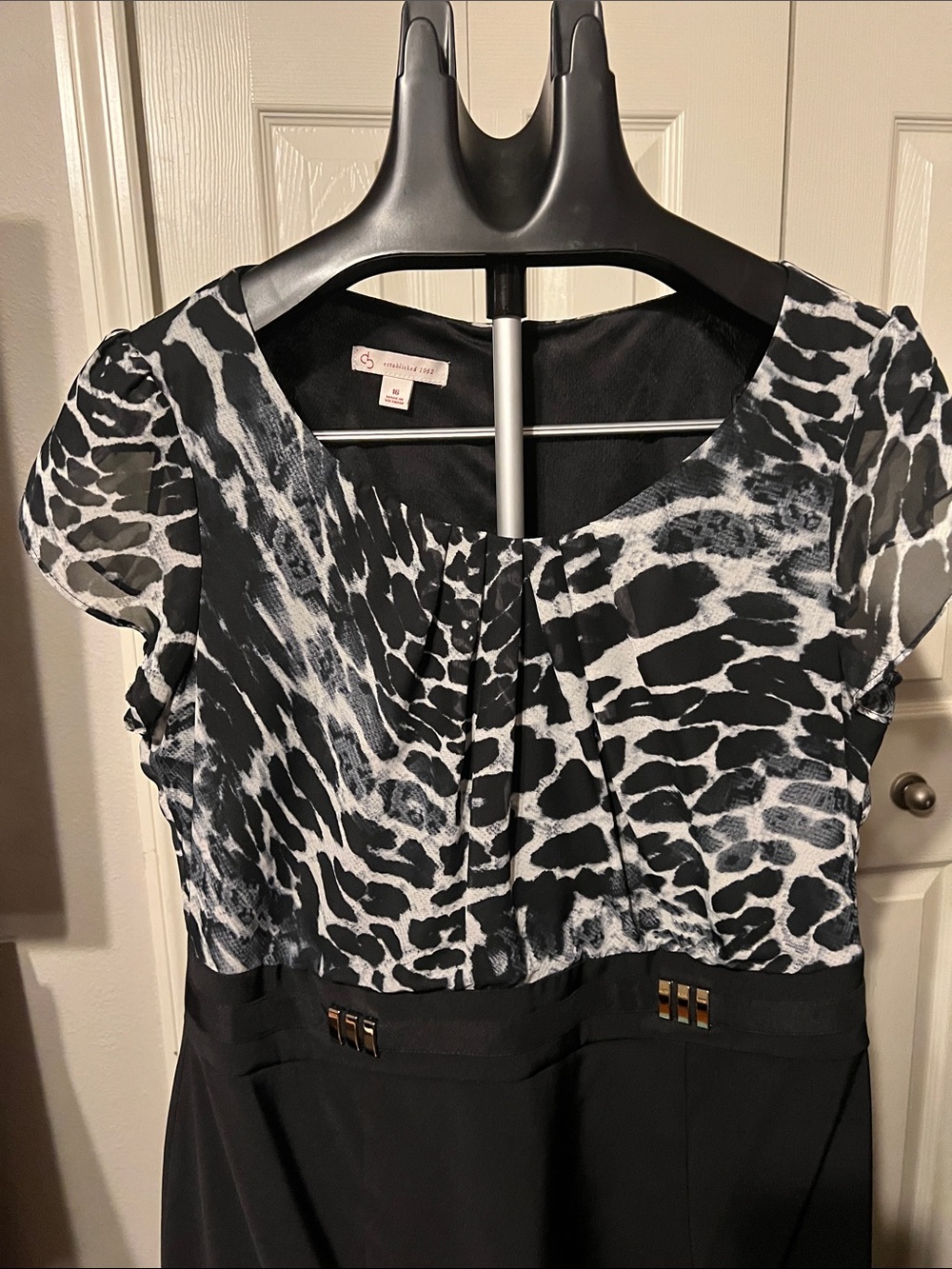 dressbarn Black and White Printed Cap Sleeve Blouse Dress